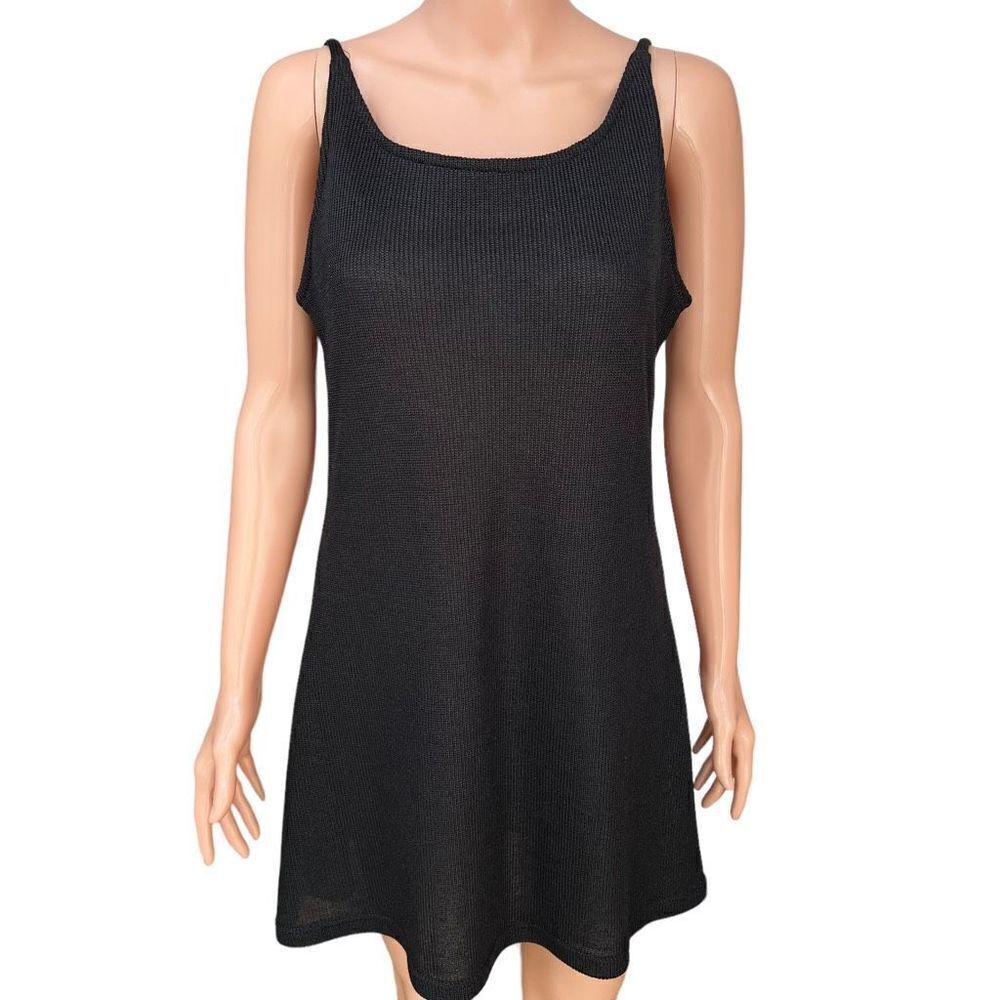 Limit Line vintage black ribbed a line black mini dress tunic sz M cotton blend